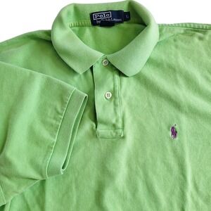 Polo Ralph Lauren Mens Large Lime Green Short Sleeve Pique Polo Purple Pony Logo